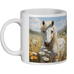 Grey Horse In Flower Meadow 11oz Ceramic Mug