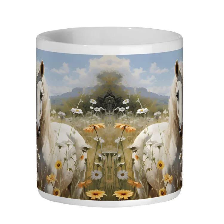 Grey Horse In Flower Meadow 11 oz Ceramic Mug
