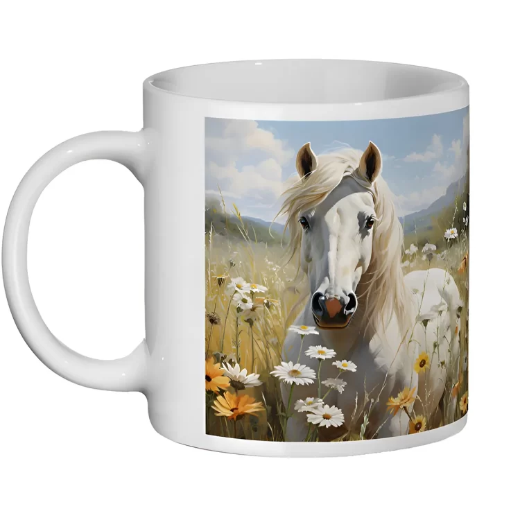 Grey Horse In Flower Meadow 11 oz Ceramic Mug