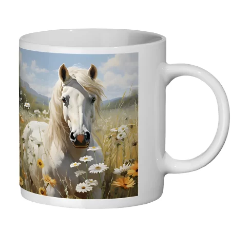 Grey Horse In Flower Meadow 11 oz Ceramic Mug